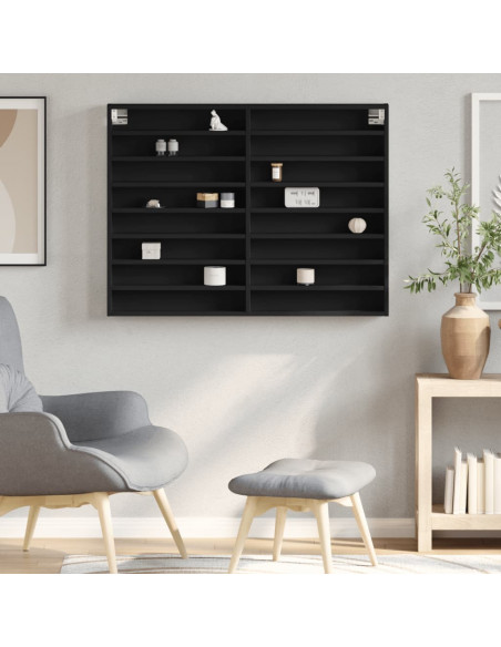 Armadietto con Vetrina Nero 100x8,5x75 cm Legno Multistrato