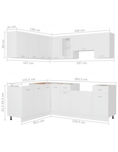 Set Armadi da Cucina 11 pz Bianco in Truciolato
