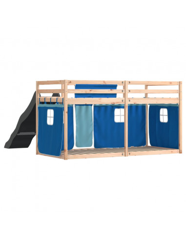 Letto a Castello con Scivolo e Tende Blu 80x200 cm