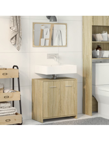 Set Mobili da Bagno 2 pz Rovere Sonoma in Legno Multistrato