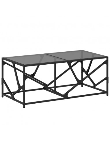 Tavolino con Piano in Vetro Nero 98,5x50x41 cm Acciaio