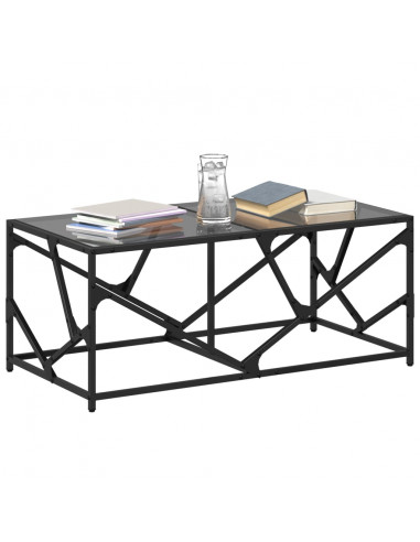 Tavolino con Piano in Vetro Nero 98,5x50x41 cm Acciaio