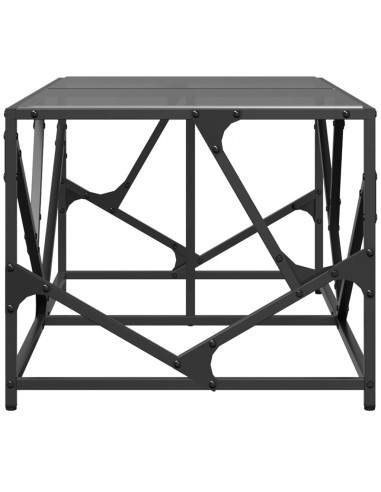 Tavolino con Piano in Vetro Nero 98,5x50x41 cm Acciaio