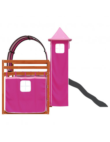 Letto a Castello con Scivolo e Tende Rosa 90x200 cm