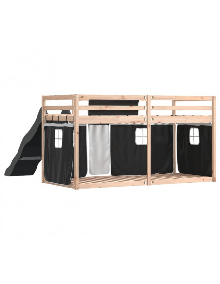Letto a Castello con Scivolo e Tende Bianco e Nero 90x200 cm