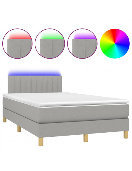 Letto a Molle Materasso e LED Grigio Chiaro 120x190 cm Tessuto
