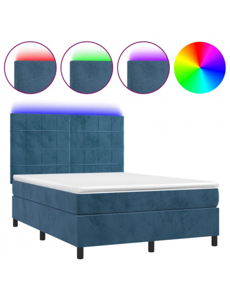 Letto a Molle con Materasso e LED Blu Scuro 140x190 cm