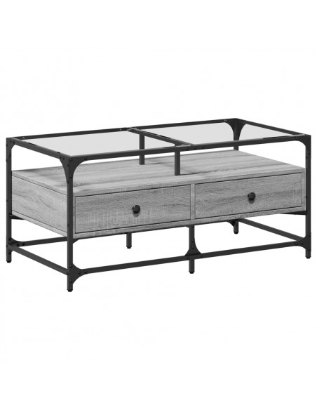 Tavolino con Piano in Vetro Grigio Cemento 98,5x50x45cm Acciaio
