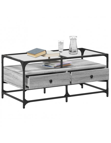 Tavolino con Piano in Vetro Grigio Cemento 98,5x50x45cm Acciaio