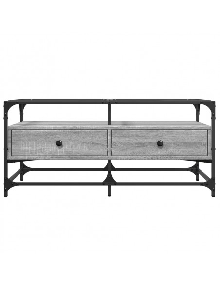 Tavolino con Piano in Vetro Grigio Cemento 98,5x50x45cm Acciaio