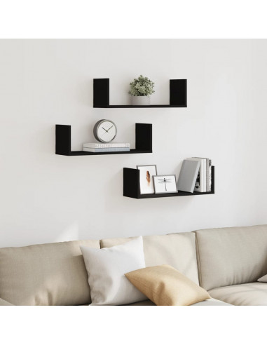 Mensole da Parete 2pz Nere 58x18x18 cm in Truciolato