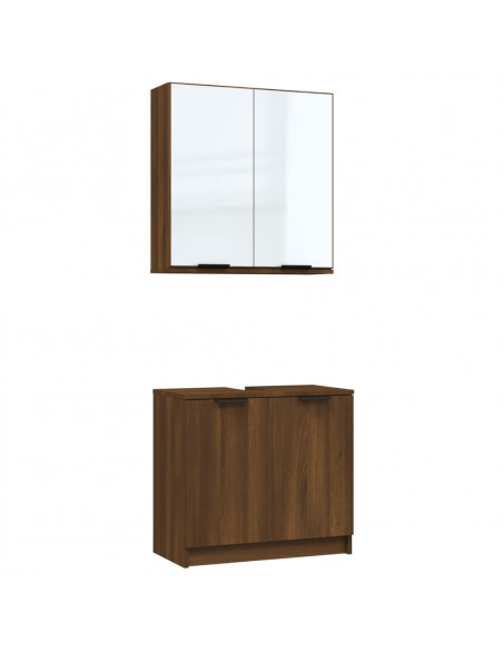 Set Mobili da Bagno 2 pz Rovere Marrone in Legno Multistrato