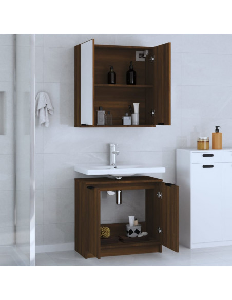 Set Mobili da Bagno 2 pz Rovere Marrone in Legno Multistrato