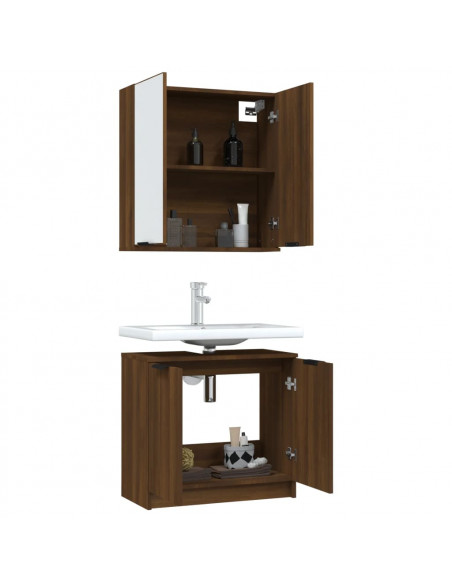 Set Mobili da Bagno 2 pz Rovere Marrone in Legno Multistrato