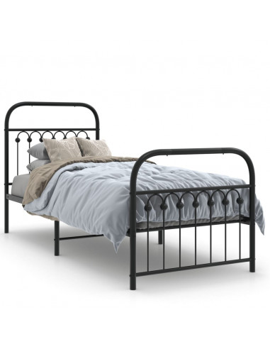 Giroletto con Testiera e Pediera Metallo Nero 75x190 cm