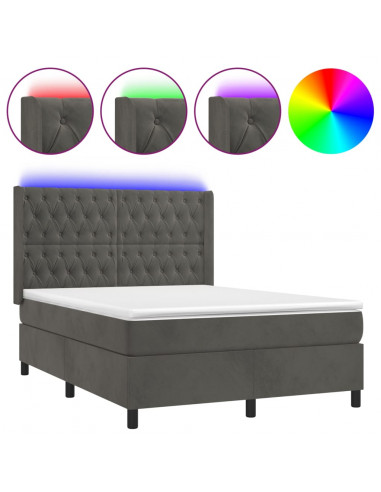 Letto a Molle con Materasso e LED Grigio Scuro 140x190 cm