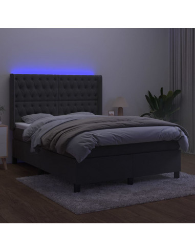 Letto a Molle con Materasso e LED Grigio Scuro 140x190 cm