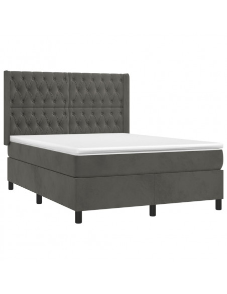 Letto a Molle con Materasso e LED Grigio Scuro 140x190 cm