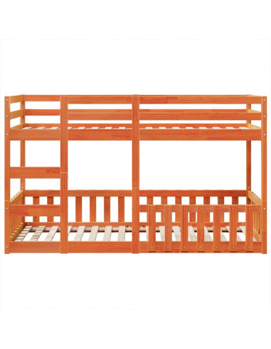 Letto a Castello Marrone Cera 90x200 cm in Legno di Pino