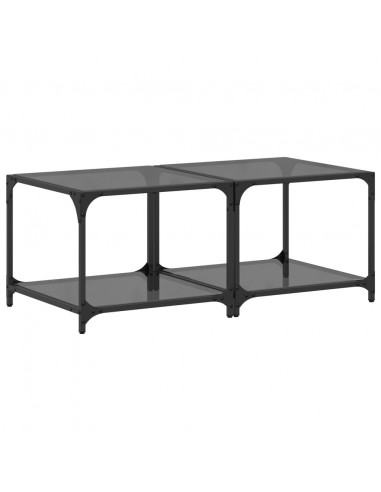 Tavolini da Salotto con Piano Vetro Nero 2pz 50x50x40cm Acciaio