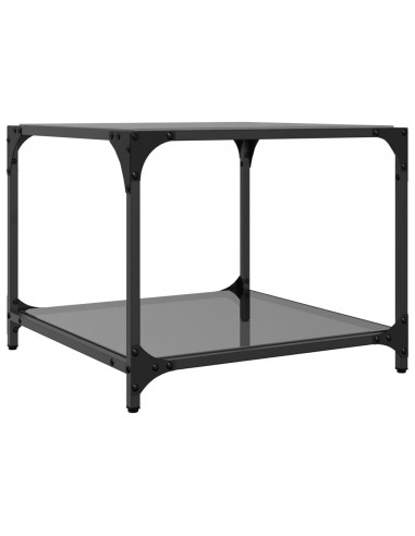 Tavolini da Salotto con Piano Vetro Nero 2pz 50x50x40cm Acciaio