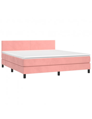 Letto a Molle con Materasso e LED Rosa 160x200 cm in Velluto
