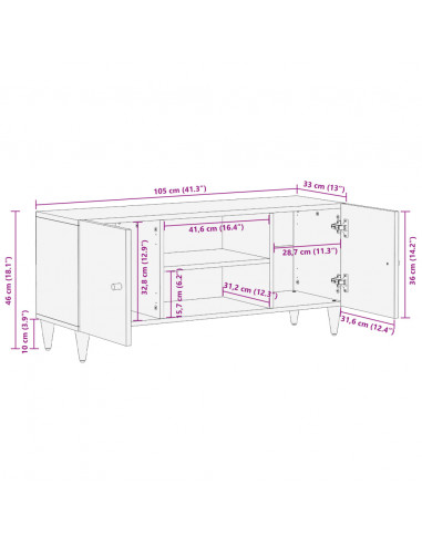 Mobile Porta TV 105x33x46cm in Legno Massello di Mango