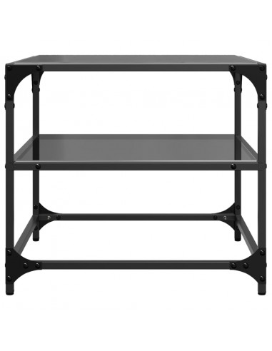 Tavolini da Salotto con Piano Vetro Nero 2pz 50x50x45cm Acciaio