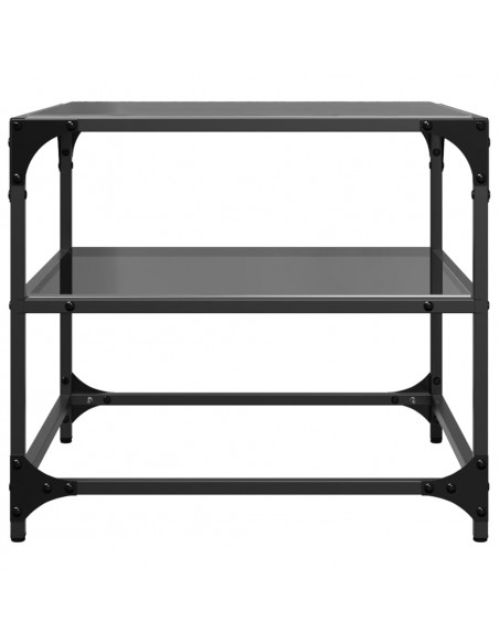 Tavolini da Salotto con Piano Vetro Nero 2pz 50x50x45cm Acciaio