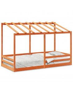 Letto Bambini con Tetto Marrone Cera 90x200 cm Massello Pino 2