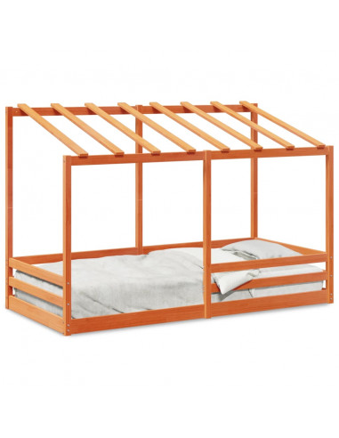 Letto Bambini con Tetto Marrone Cera 90x200 cm Massello Pino