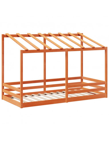 Letto Bambini con Tetto Marrone Cera 90x200 cm Massello Pino