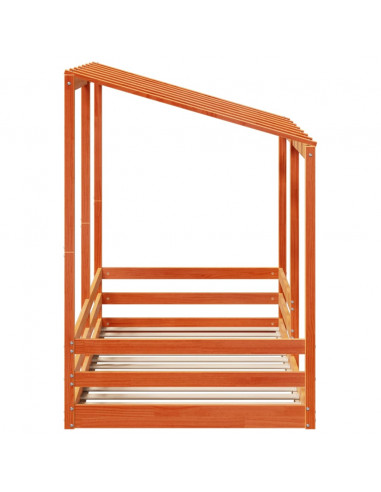 Letto Bambini con Tetto Marrone Cera 90x200 cm Massello Pino