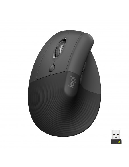 Logitech Lift Left Mouse Ergonomico Verticale, per Mancini, Senza Fili, Bluetooth o Logi Bolt USB, Clic Silenziosi, 4 Tasti, Com