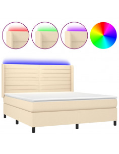 Letto a Molle con Materasso e LED Crema 160x200 cm in Tessuto 2
