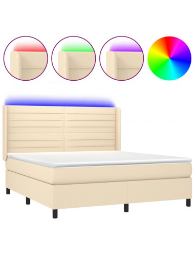 Letto a Molle con Materasso e LED Crema 160x200 cm in Tessuto