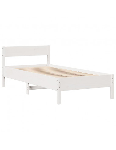 Letto senza Materasso Bianco 75x190 in Legno Massello di Pino