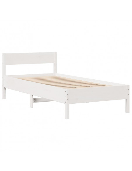 Letto senza Materasso Bianco 75x190 in Legno Massello di Pino