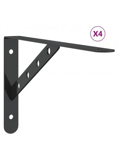 Staffe per Mensola 4 pz 30x2,5x15,5 cm in Acciaio Inox Nero