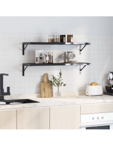 Staffe per Mensola 4 pz 30x2,5x15,5 cm in Acciaio Inox Nero