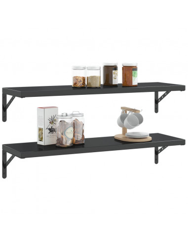 Staffe per Mensola 4 pz 30x2,5x15,5 cm in Acciaio Inox Nero