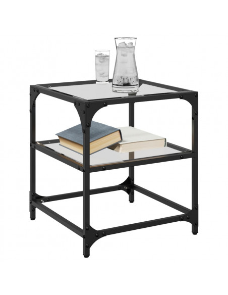 Tavolini con Piano in Vetro Trasparente 2 pz 40x40x45cm Acciaio