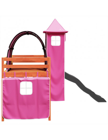 Letto a Soppalco con Torre Bambini Rosa 90x190cm Massello Pino