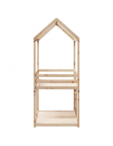 Letto a Castello con Tetto 75x190 cm in Legno Massello di Pino