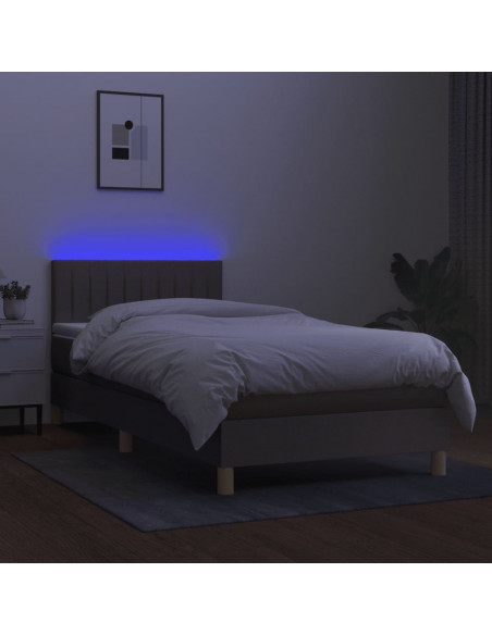 Letto a Molle con Materasso e LED Tortora 90x190 cm in Tessuto