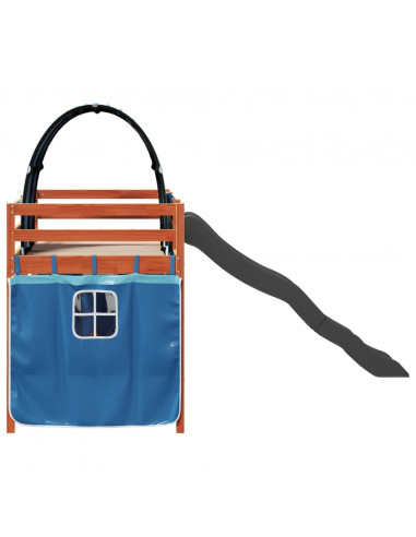 Letto a Soppalco con Tunnel Bambini Blu 80x200cm Massello Pino