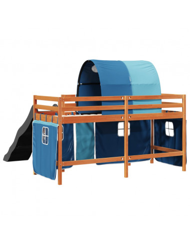 Letto a Soppalco con Tunnel Bambini Blu 80x200cm Massello Pino