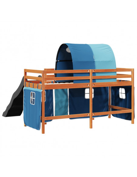 Letto a Soppalco con Tunnel Bambini Blu 80x200cm Massello Pino