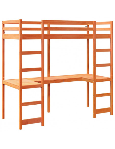 Letto Soppalco con Scrivania Marrone Cera 90x200 cm Legno Pino
