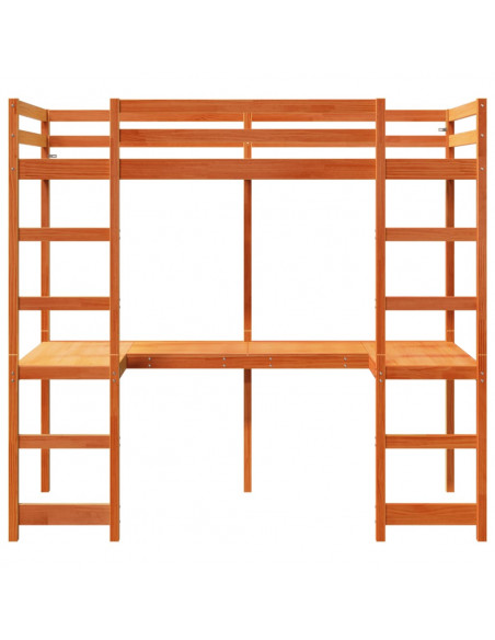 Letto Soppalco con Scrivania Marrone Cera 90x200 cm Legno Pino